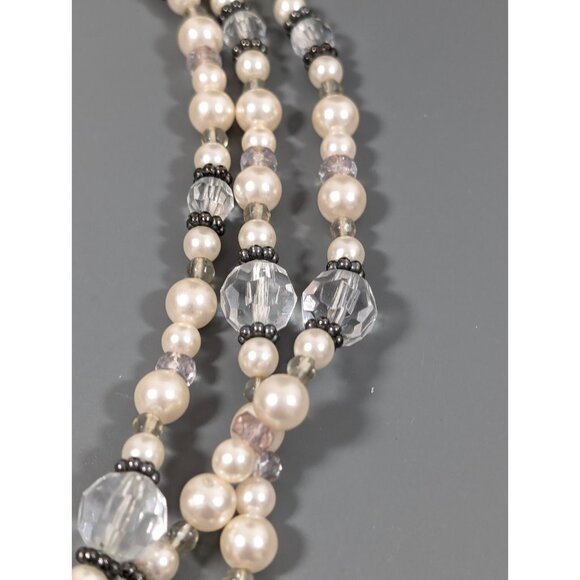 Cookie Lee White Faux Pearl Layered Convertible Statement Necklace Gray Metallic - Picture 4 of 10